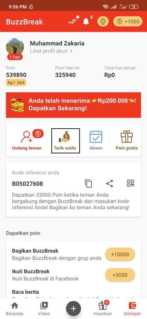 Cara Menukarkan Poin dari Aplikasi Buzzbreak ke Dana