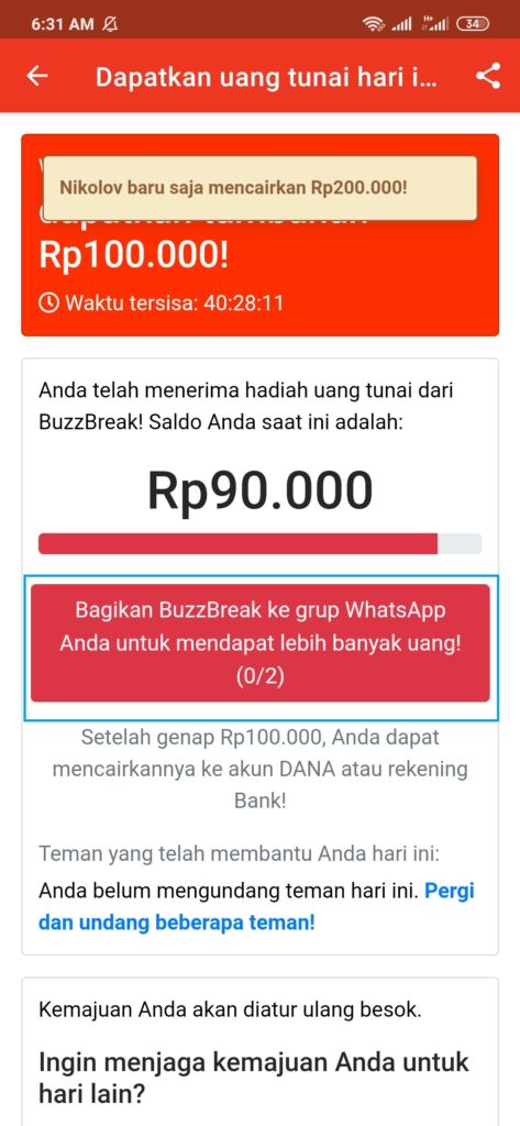 Cara Mendapatkan Uang Gratis dari Aplikasi Buzzbreak