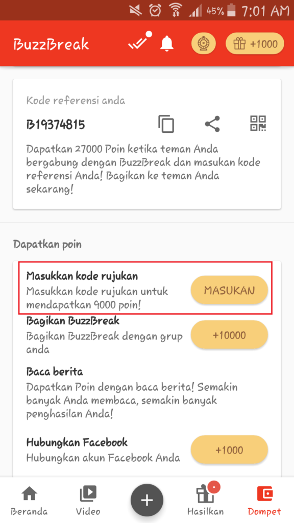 Cara Memasukan Kode Undangan Buzzbreak