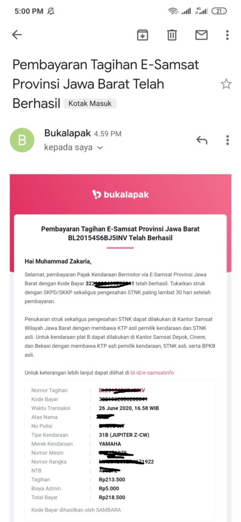 bayar pajak kendaraan dengan Bukalapak