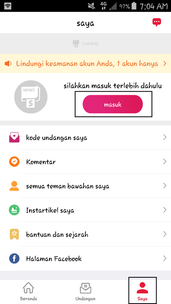 cara daftar dari aplikasi Cashzine