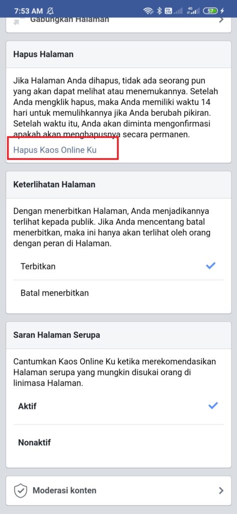 menghapus halaman facebook dari android