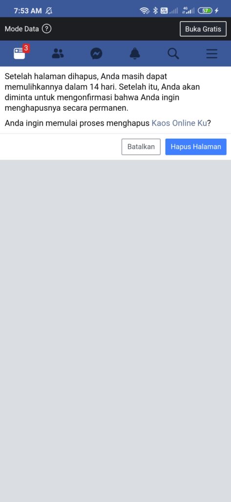 cara menghapus halaman facebook