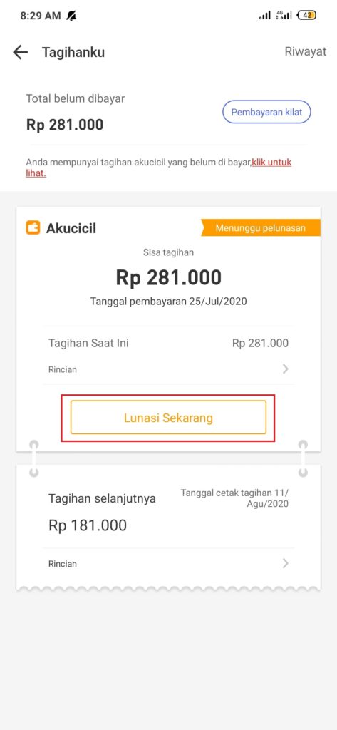 Cara bayar tagihan Akulaku dengan Brimo