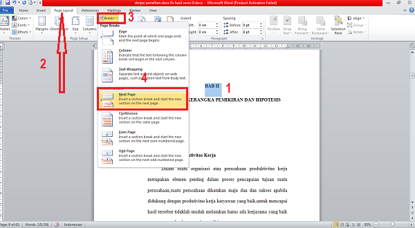 Cara Membuat Nomor Halaman di bab baru Microsoft Word