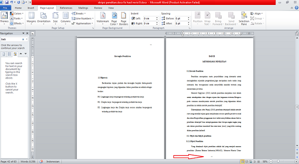 ini hasilnya penomoran halaman di bab baru microsoft word