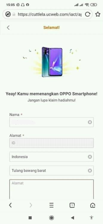 Bukti Smartphone Gratis dari Aplikasi UC Browser