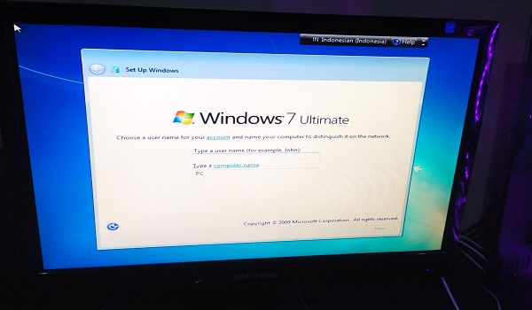 cara membuat username pada windows 7 saat instal