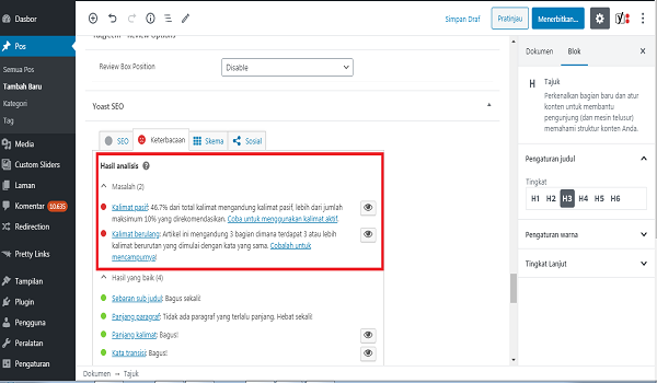 Cara Menghilangkan kalimat pasif pada plugin Yoast