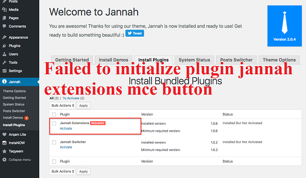 Kenapa Terjadi Failed to initialize plugin jannah extensions mce button