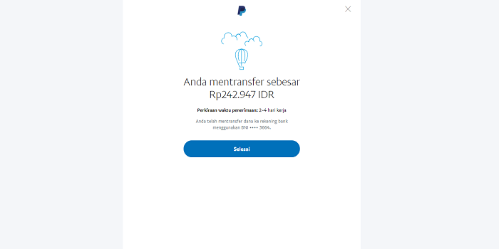 bukti menukarkan uang dari paypal