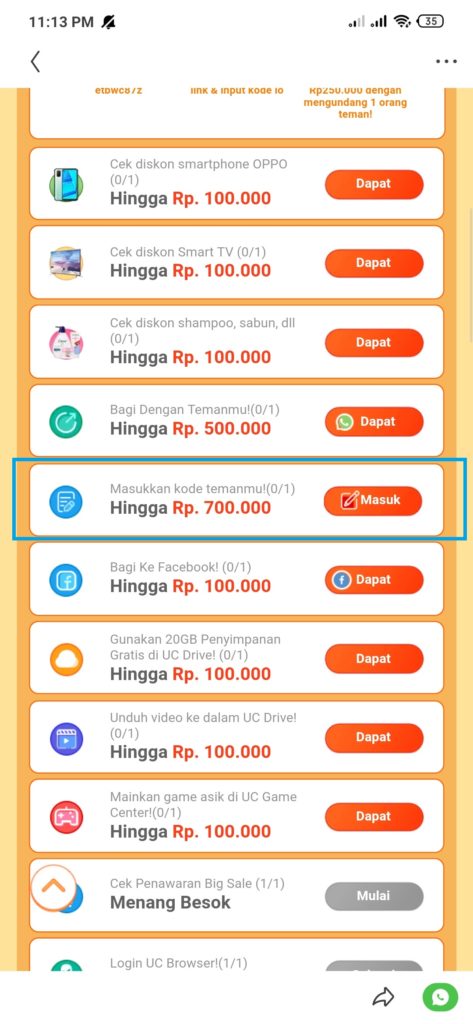 Cara Memasukan kode undangan UC Browser