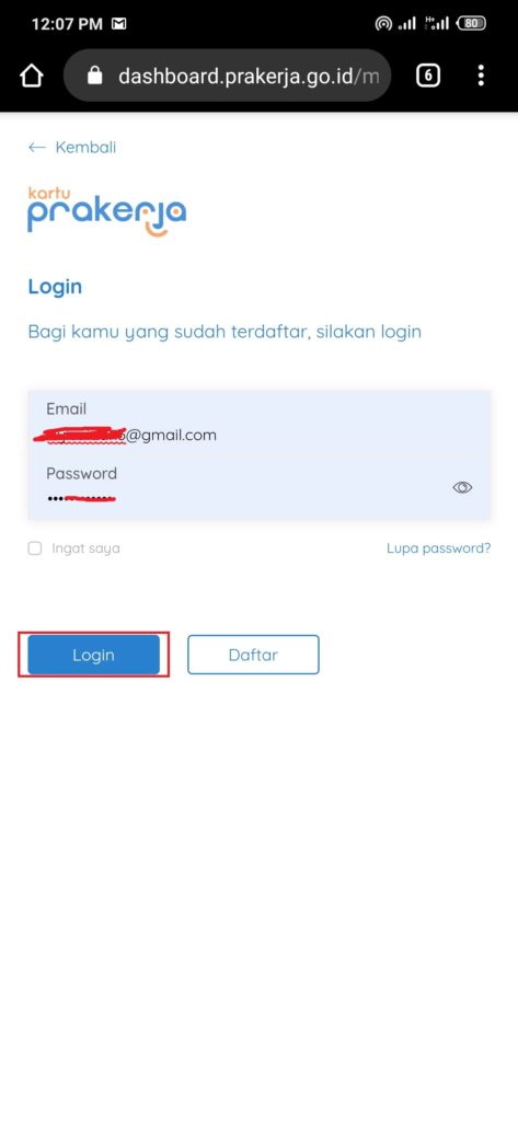 cara login di pendaftaran kartu prakerja