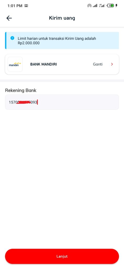 pilih rekening bank mandiri untuk mengirim uang gratis biaya admin dari LinkAja