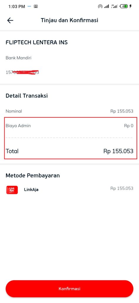 kirim uang gratis Biaya admin dari LinkAja