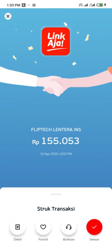 bukti gratis kirim uang dari flip ke Jenius dari LinkAJa