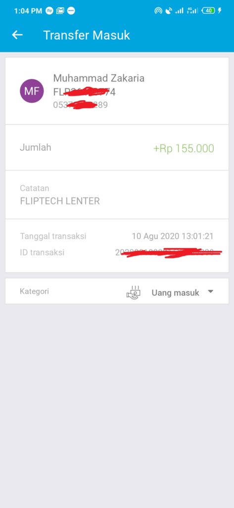 bukti uang masuk dari Linkaja