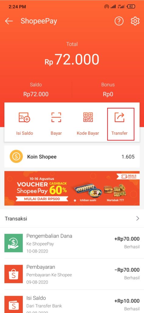 cara transfer di aplikasi shopee