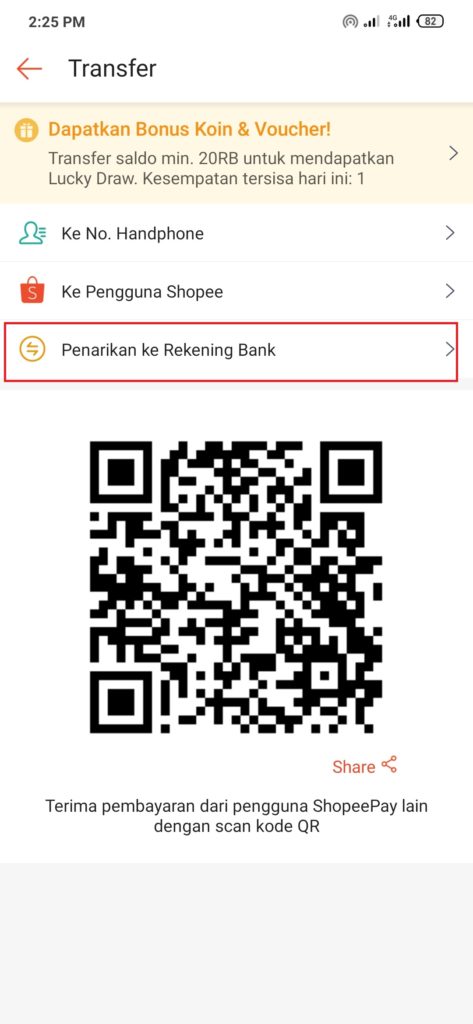 cara transfer penarikan uang ke rekening bank di shopee