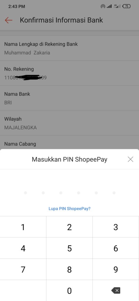 menambahkan rekening bank shopeepay