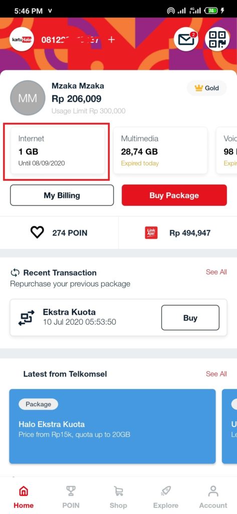 Bukti Ekstra Kuota 1GB Rp10 dengan Bayar Tagihan di Tokopedia