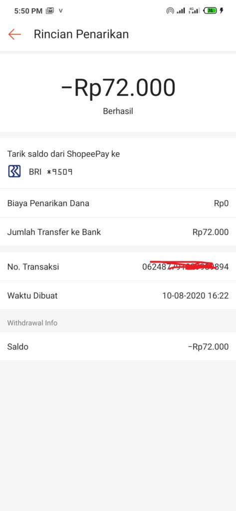 Bukti Penarikan Saldo Shopeepay