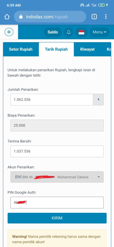 mencairkan TWT ke Rekening Bank