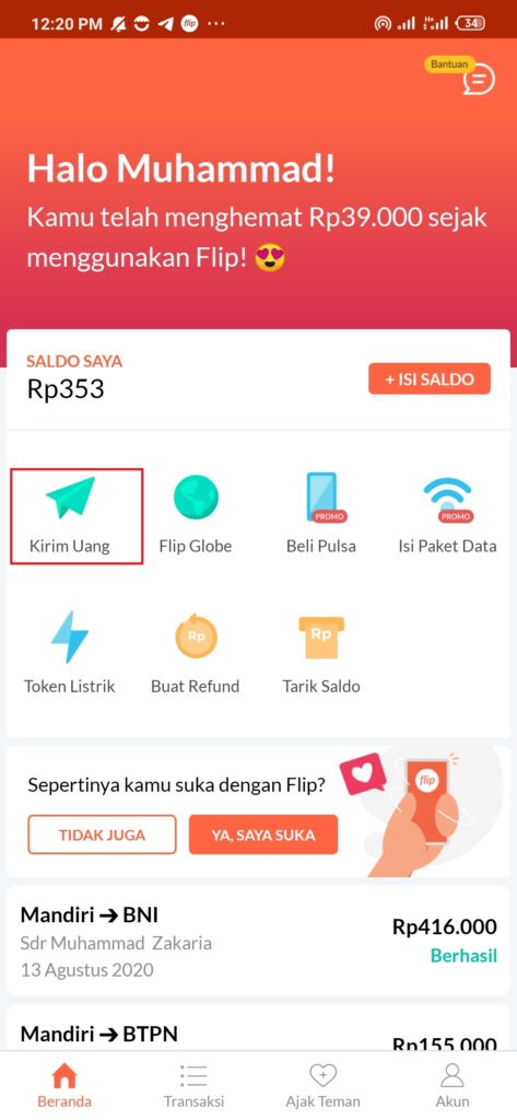 Kirim uang flip