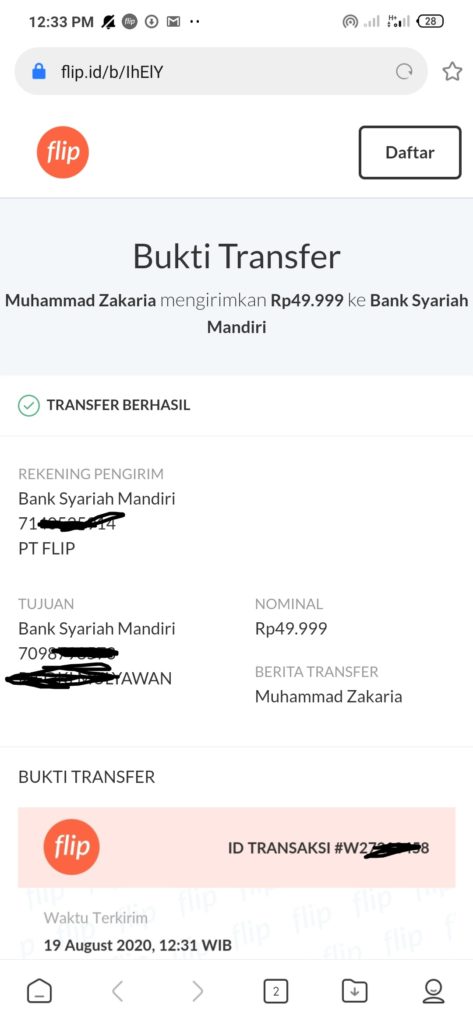 Bukti Kirim Uang dari Bank BRI ke Mandiri Tanpa Biaya Admin