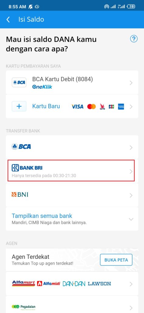 cara topup saldo dana dari bank BRI