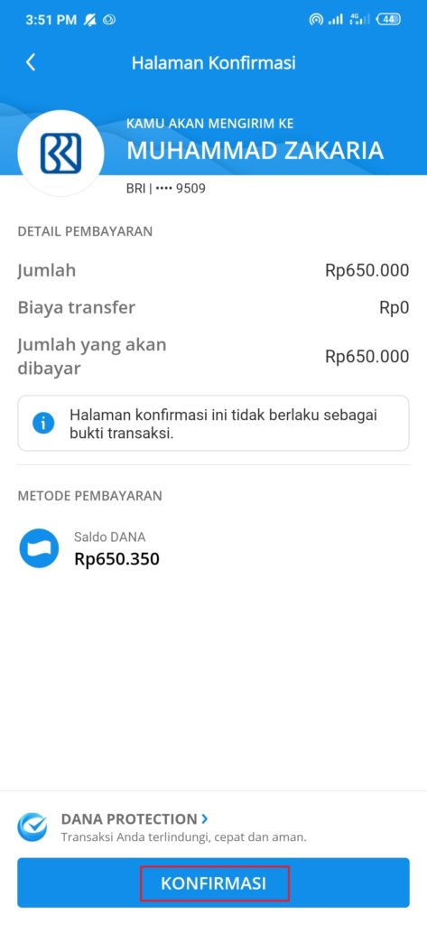 kirim uang dari dana ke nomor rekening BRI