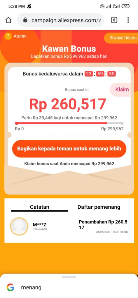 AliExpress dapat hadiah dari event campaign