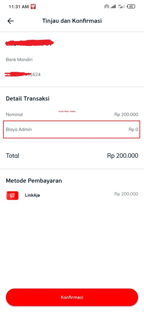 kirim uang dari LinkAja ke Bank Mandiri memang nya gratis ya?