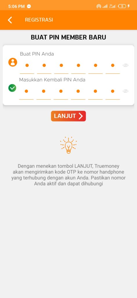 Cara Membuat PIN Member Baru Truemoney