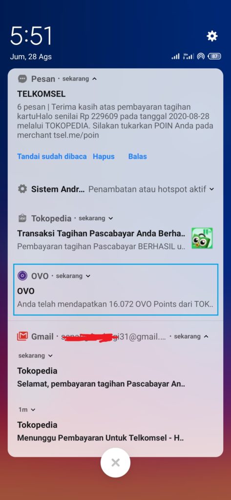 Bukti Cashback dari Tokopedia