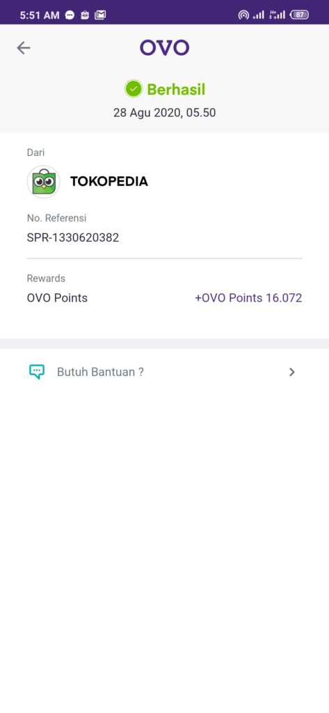 Bukti Cashback dari Tokopedia