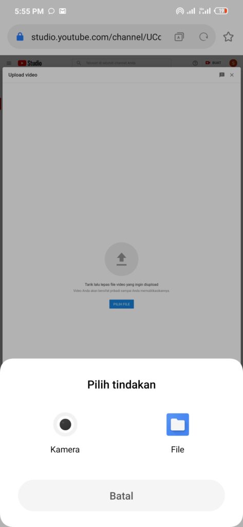 Cara upload konten video pada channel baru melalui Hp android