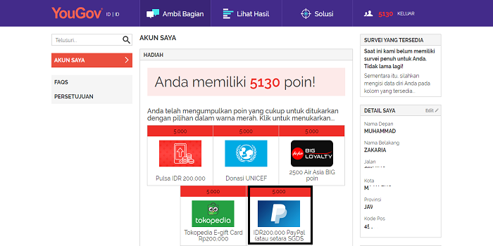 Cara Menukarkan poin Yougov dengan Paypal