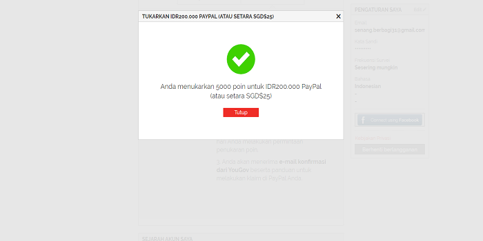 penukaran Yougov dengan paypal berhasil