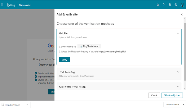Verifikasi Bing Pada WordPress