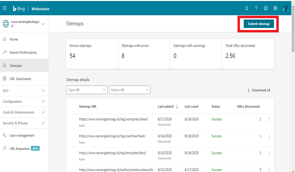 Cara Submit Sitemap Webmaster Bing pada wordpress 