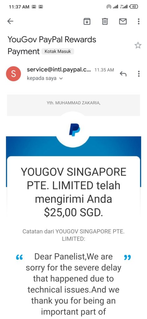 Bukti Pembayaran dari Yougov Masih Legit Review Situs Yougov Apakah Sudah SCAM ?