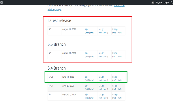 Versi WordPress sebelumnya