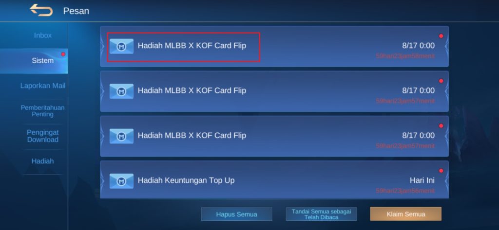 Hadiah MLBB X KOF Card Flip Mobile Legends