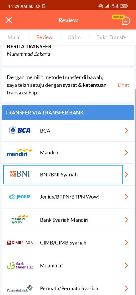 kirim uang dari BNI ke BRI dengan Flip berarti kirim ke rekening BNI flip