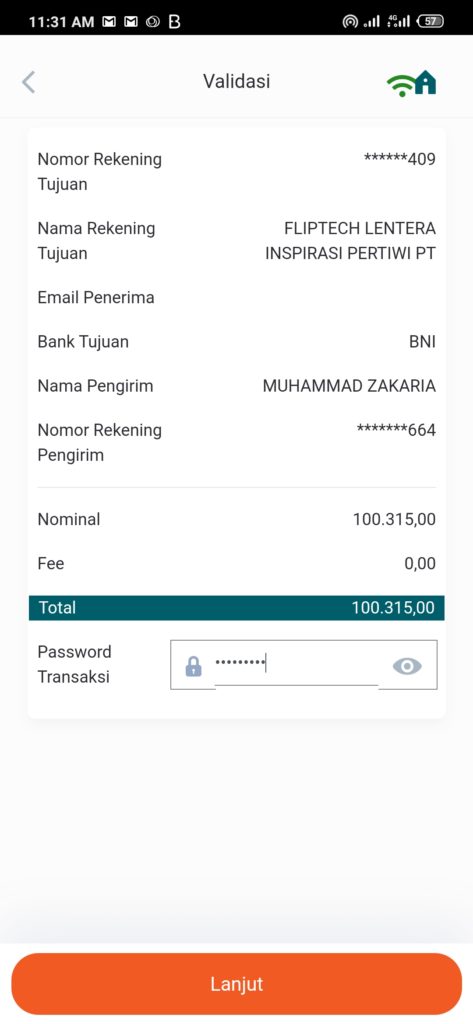 kirim uang dari Mbanking BNI ke Flip