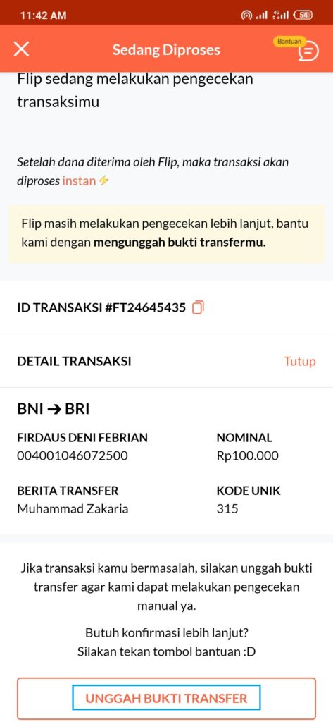 bukti kirim uang dari rekening bank flip jika butuh konfirmasi harap upload nggak ya