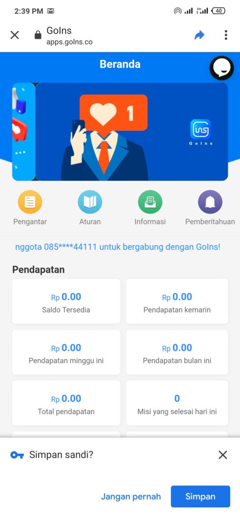 cara daftar dari aplikasi goins