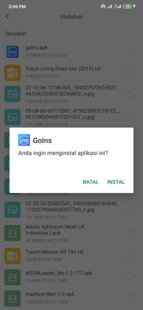 cara menginstal aplikasi Goins