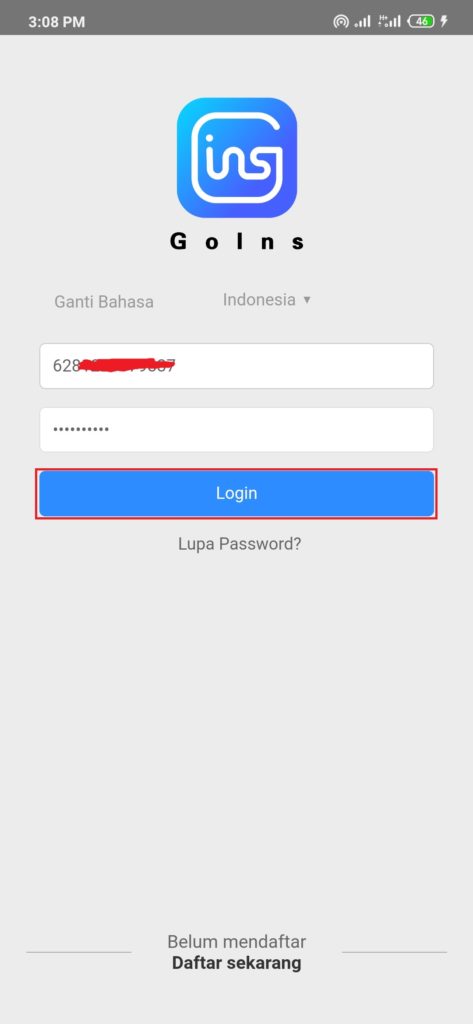 cara login aplikasi goins android